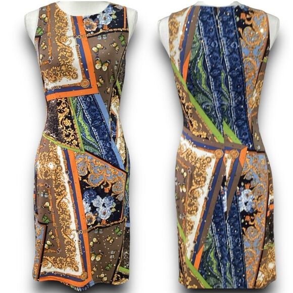 Joseph Ribkoff Dresses & Skirts - Joseph Ribkoff Y2K Multi Color Mod Abstract Art Deco Sheath Sleeveless Knee Leng